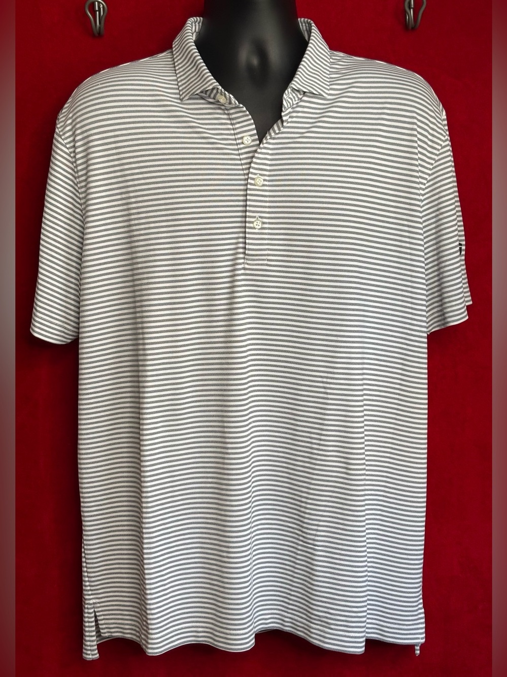 Johnnie-O Stetsons Navy Striped Performance Mesh Polo Shirt XL 2024
